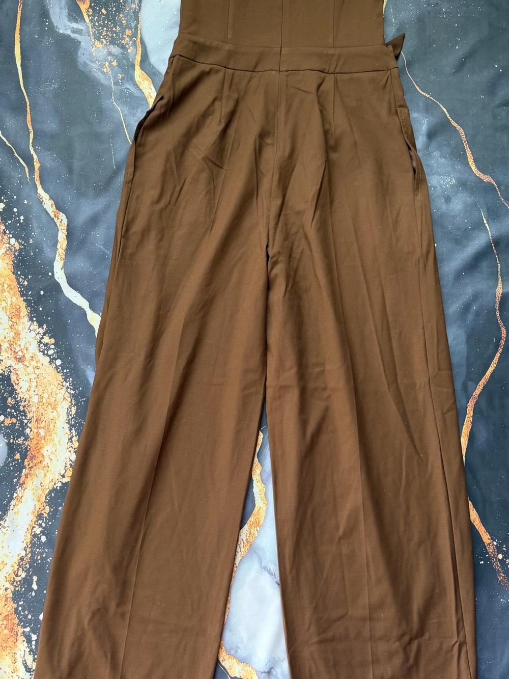 ASTR The Label Brown Strapless Wide Leg Jumpsuit Belted Women’s M NWT - Picture 10 of 13